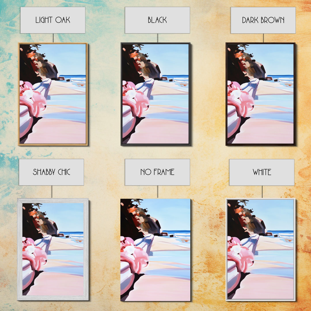 Ocean View, Coastal, Beach House, Serene, Dreamy, Pink Accents, Soft Hues, Summer, Relaxing, Minimalist, Boho, Canvas Print