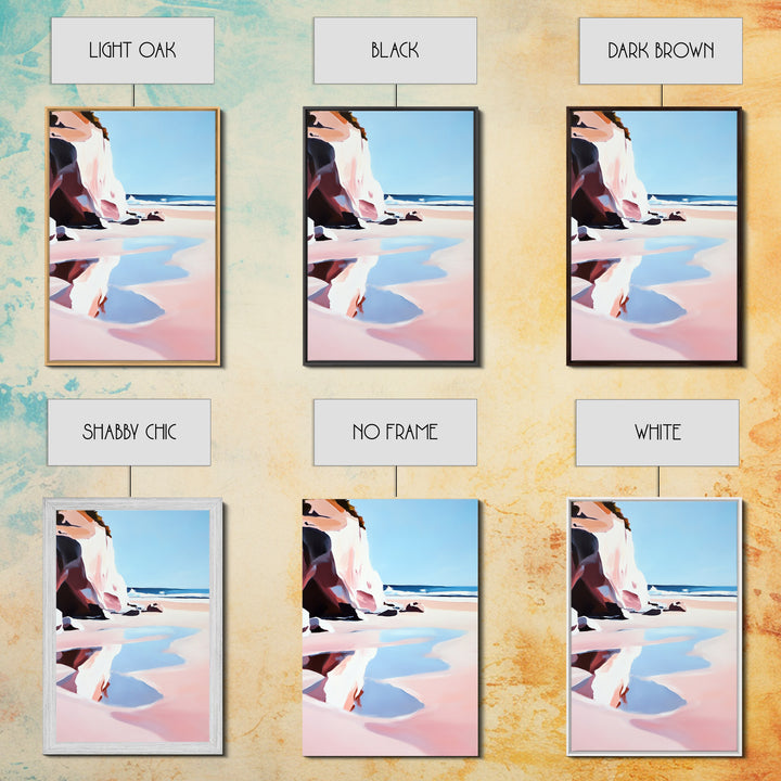 Cliffside Beach, Coastal Retreat, Relaxing Seascape, Ocean View, Soft Pastels, Tranquil Art, Summer Vibes, Framed Canvas Print