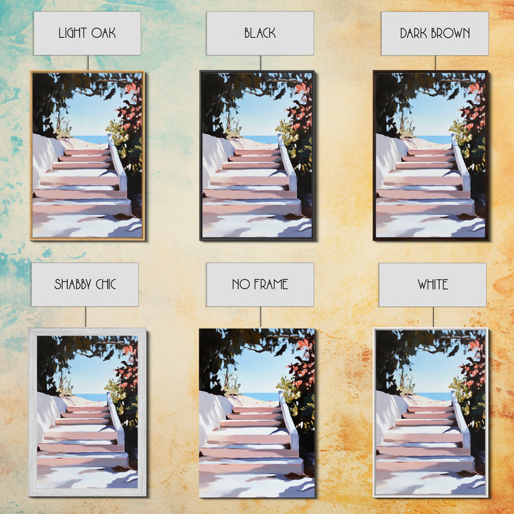 Beach Stairs, Seaside Getaway, Summer Vibes, Tropical Aesthetic, Warm Sunlight, Coastal Home Decor, Framed Canvas Print, Entryway