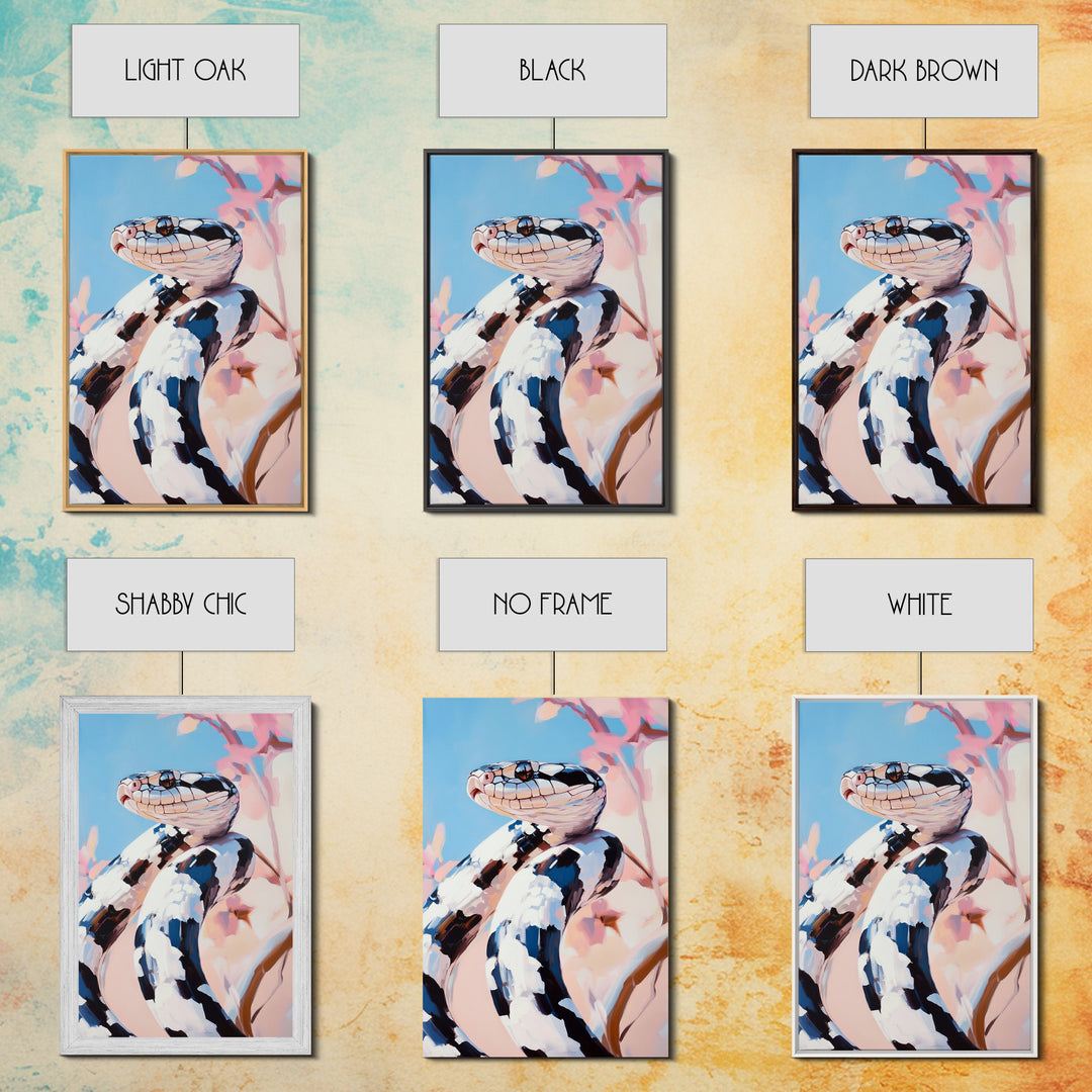 Black and White Snake, Nature Portrait, Wildlife Art, Framed Canvas Print, Jungle Theme Decor, Modern Animal Wall Art, Office Accent