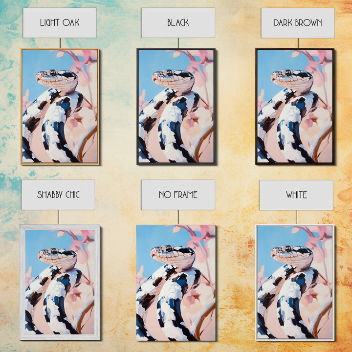 Black and White Snake, Nature Portrait, Wildlife Art, Framed Canvas Print, Jungle Theme Decor, Modern Animal Wall Art, Office Accent