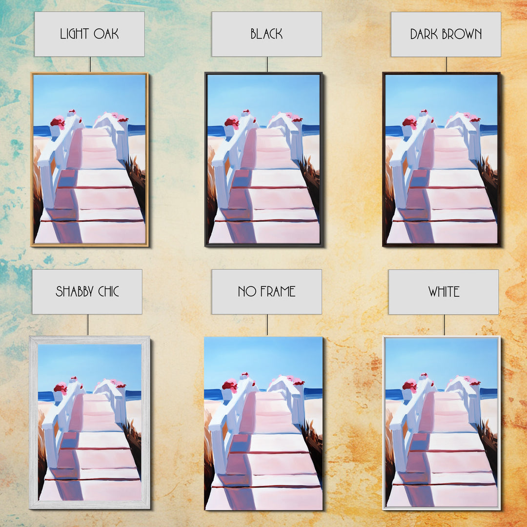 Boardwalk, Beach Print, Coastal Wall Art, Framed Canvas Print, Nautical Aesthetic, Minimalist Ocean Scene, Relaxing Artwork