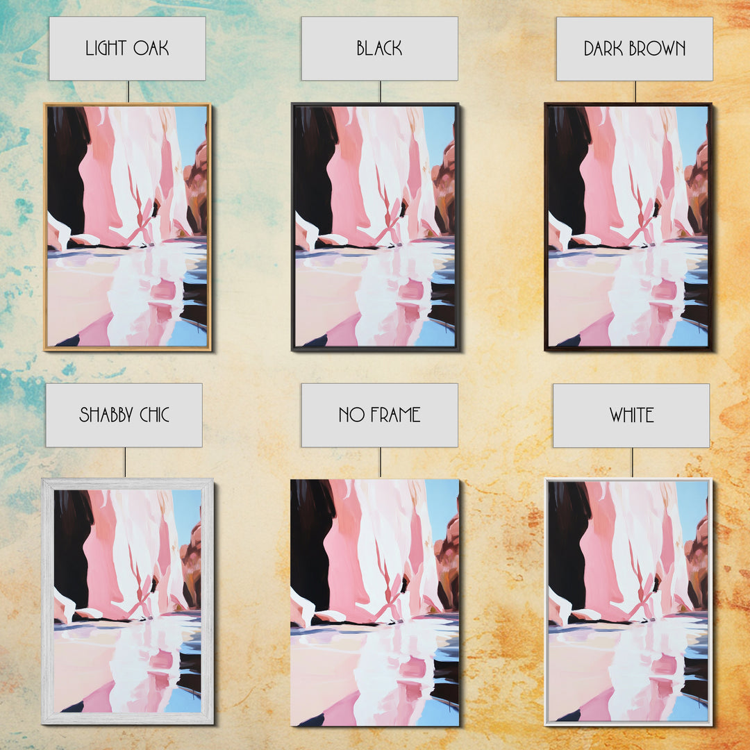 Cliffside Reflection, Coastal Wall Art, Beach House Decor, Blue and Pink Minimalist, Living Room Art, Framed Canvas Print