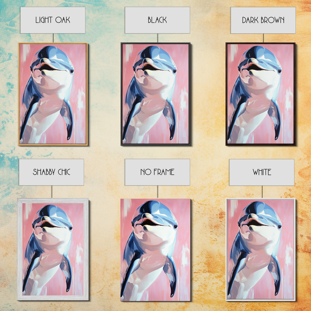 Dolphin Portrait, Ocean Animal Art, Beach House Wall Decor, Coastal Aesthetic, Nautical Art Print, Framed Canvas Print, Pastel Home Decor