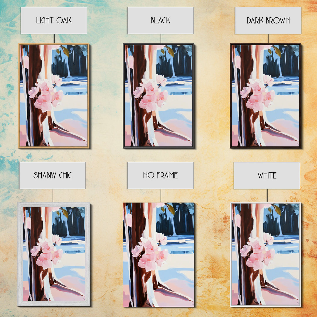 Cherry Blossoms, Winter Trees, Modern Nature Art, Seasonal Wall Art, Framed Canvas Print, Botanical Home Decor, Living Room Artwork