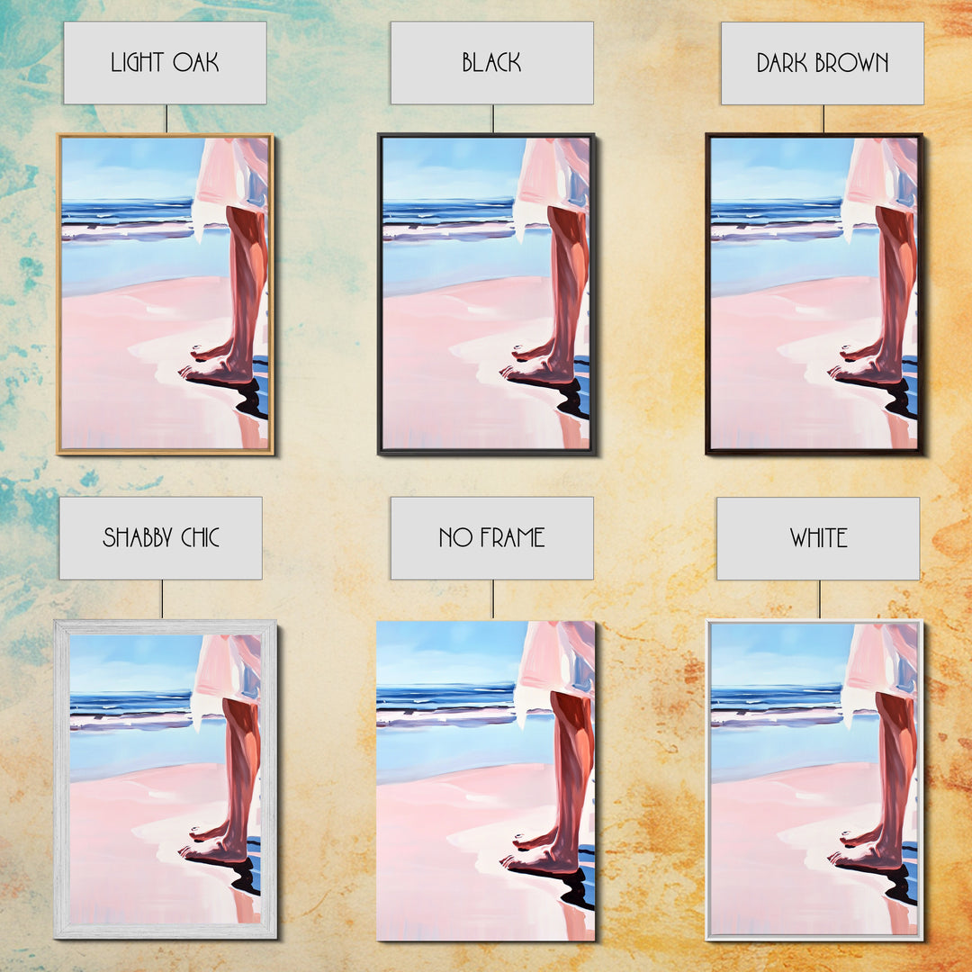 Barefoot Beach, Ocean View, Coastal Serenity, Minimalist Art, Framed Canvas Print, Seaside Aesthetic, Bedroom Decor, Relaxing Wall Art