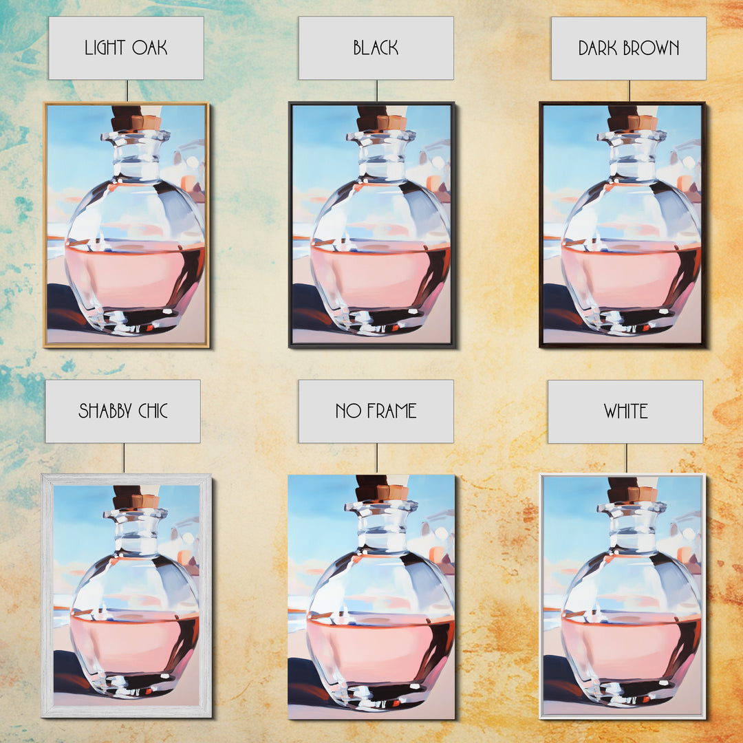 Abstract Bottle, Pink Aesthetic, Modern Kitchen Wall Art, Contemporary Bar Decor, Minimalist Still Life, Framed Canvas Print