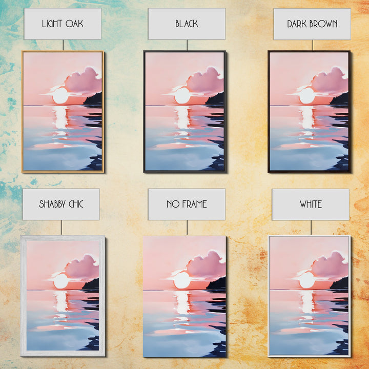 Ocean Sunset, Abstract Seascape Art, Framed Canvas Print, Beach House Wall Art, Modern Coastal Decor, Pink Sky Painting, Bedroom Artwork