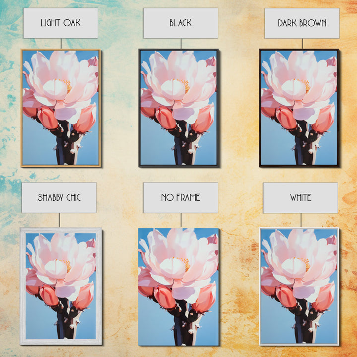 Blooming Cactus, Floral Desert Art, Southwestern Wall Decor, Minimalist Boho Painting, Framed Canvas Print, Pastel Botanical Wall Art