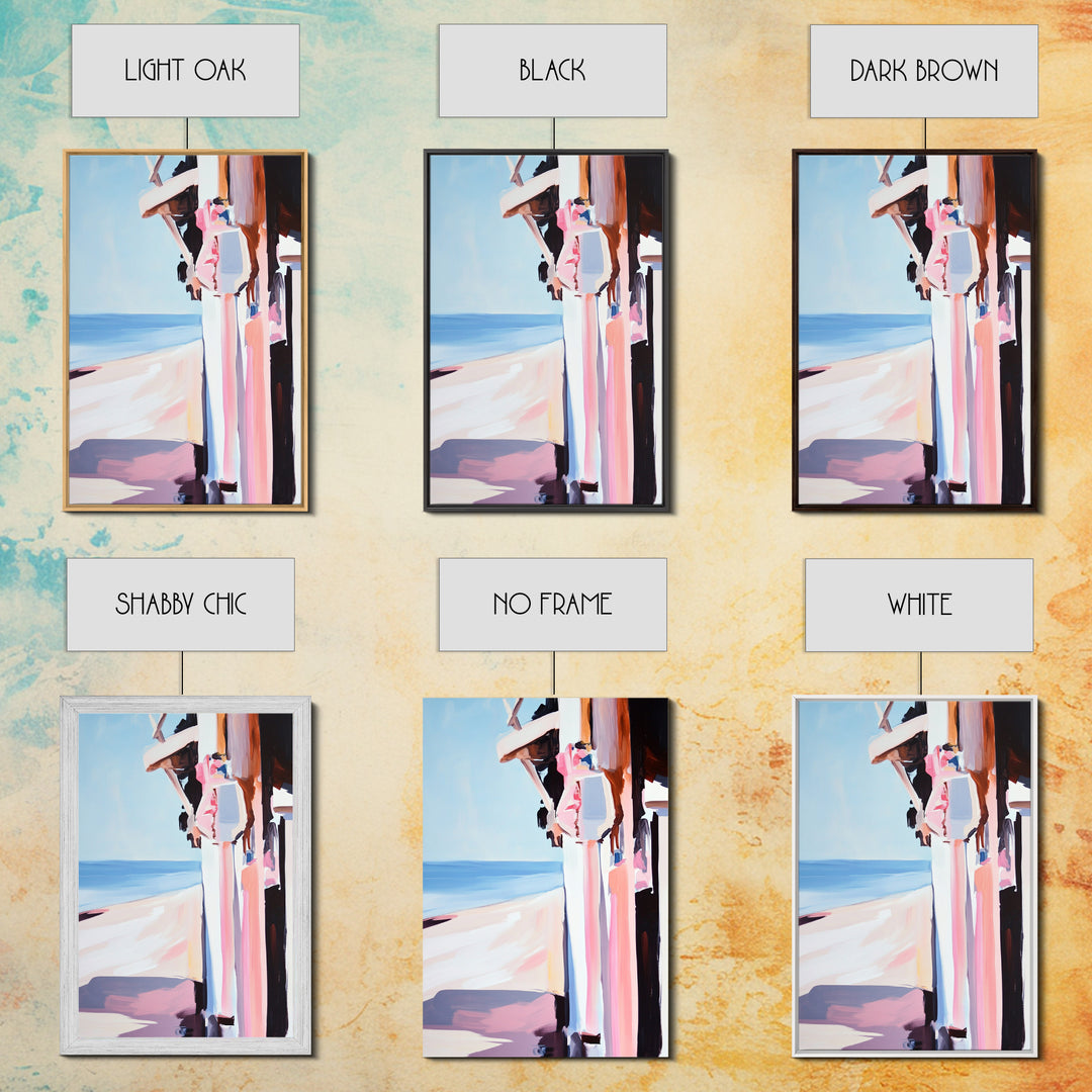 Beachside Figure, Coastal Minimalist Art, Abstract Summer Aesthetic, Tranquil Seaside Decor, Canvas Print, Framed Canvas Print