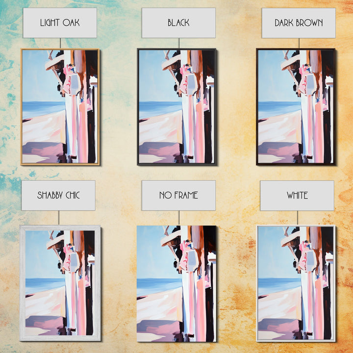 Beachside Figure, Coastal Minimalist Art, Abstract Summer Aesthetic, Tranquil Seaside Decor, Canvas Print, Framed Canvas Print