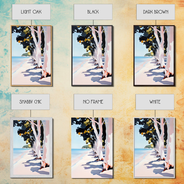 Coastal, Beach Path, Tree Lined, Framed Canvas Print, Ocean View Wall Art, Relaxing Home Decor, Seaside Landscape, Nautical Aesthetic