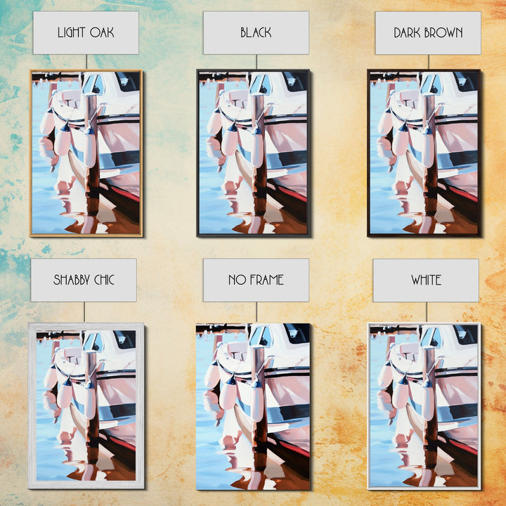 Docked Boat, Nautical Charm, Seaside Painting, Coastal Decor, Summer Vibes, Blue and White Art, Beach House Wall Art, Canvas Print