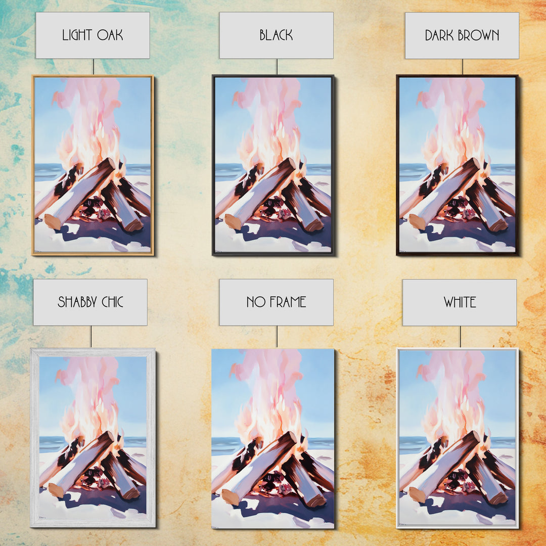 Beach Bonfire, Cozy Fire, Coastal Scene, Canvas Print, Warm Tones, Nautical Decor, Living Room Wall Art, Relaxing Nature Aesthetic
