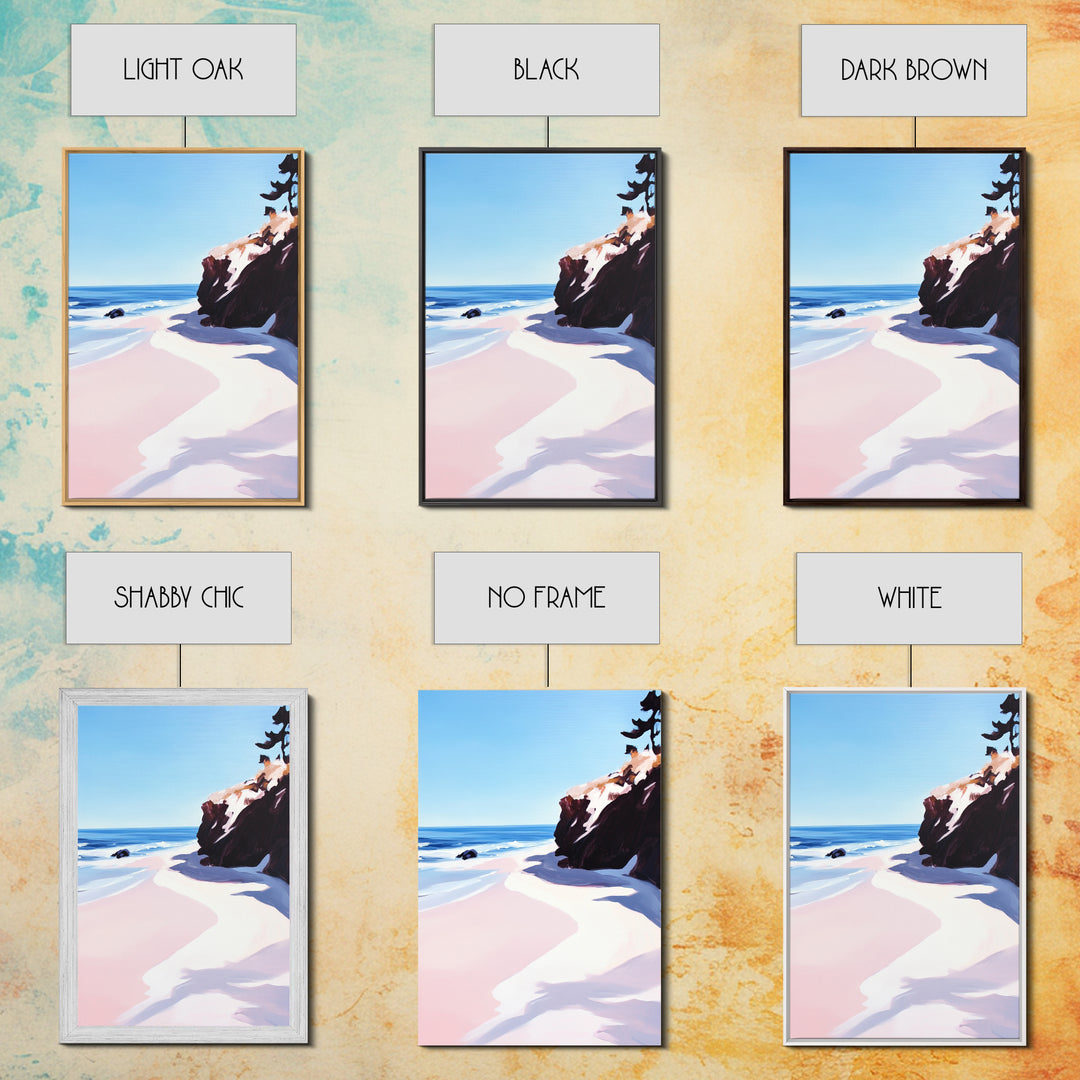 Beach View, Ocean Shore Art, Coastal Landscape Painting, Framed Canvas Print, Living Room Wall Art, Minimalist Seaside Decor