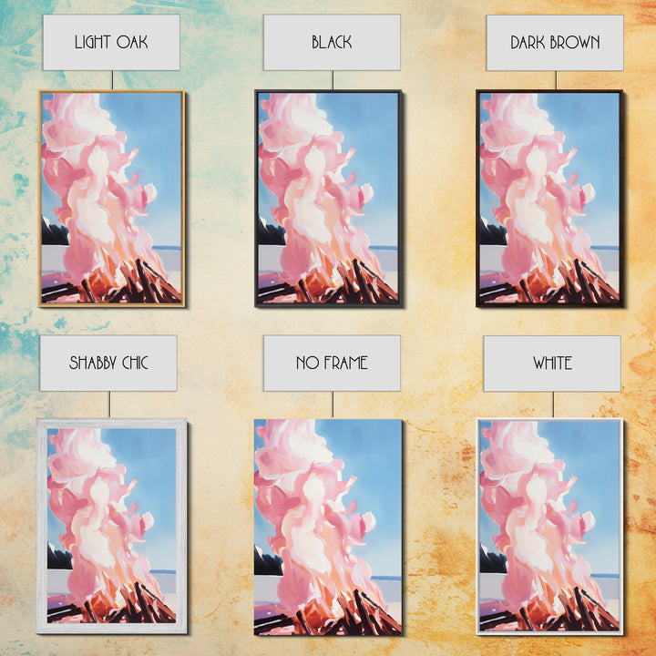 Billowing Smoke, Blazing Flames, Sunset Glow, Framed Canvas Print, Abstract Nature Art, Rustic Living Room Decor, Cozy Cabin Wall Art