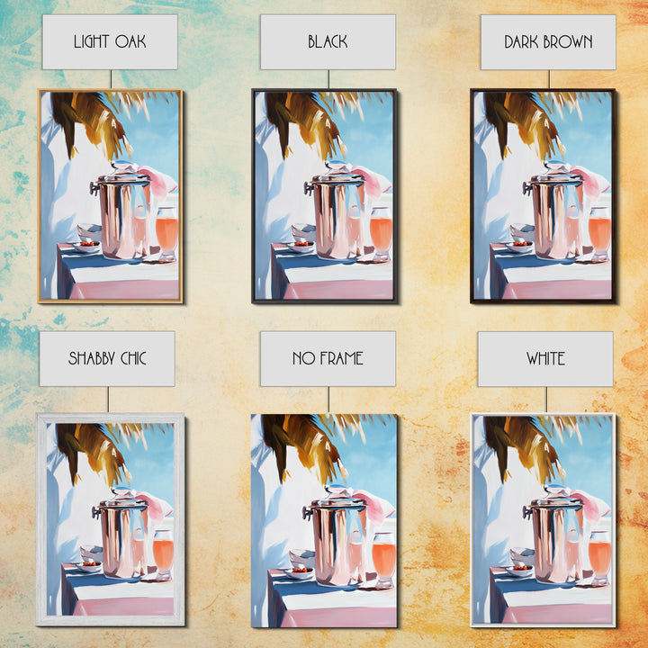 Beach Picnic, Palm Tree, Drinks, Framed Canvas Print, Summer Wall Art, Tropical Aesthetic, Kitchen Art, Coastal Home Decor, Boho Art