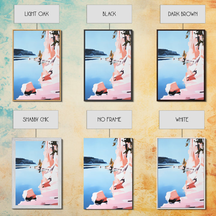 Cliffs, Water, Trees, Reflection, Framed Canvas Print, Nature Wall Art, Mountain Aesthetic, Lakehouse Decor, Minimalist Landscape