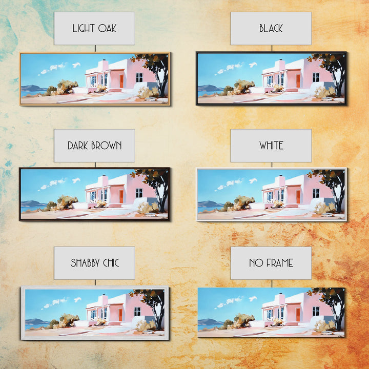 Coastal House, Summer Art, Beach Landscape, Framed Canvas Print, Mediterranean Wall Art, Minimalist Painting, Living Room Decoran Waves