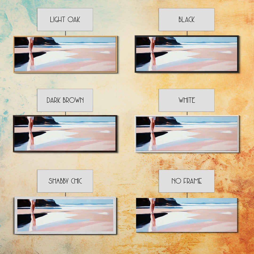 Coastal Stroll, Soft Pastel Beach, Minimalist Ocean Art, Canvas Print, Tranquil Shoreline, Boho Beach House Decor, Bedroom Wall Art