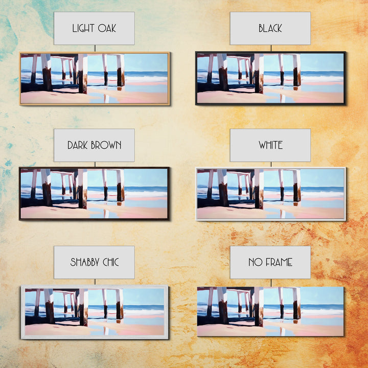 Beach Pier, Ocean Waves, Coastal View, Framed Canvas Print, Nautical Wall Art, Seaside Decor, Minimalist Beach House Art, Blue