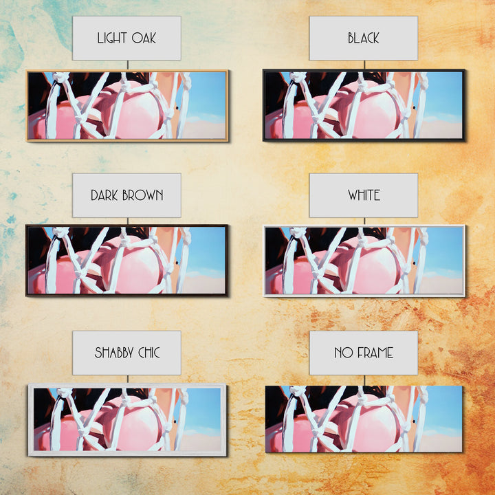 Rope Swing, Woman in Pink, Sunlit Sky, Framed Canvas Print, Summer Wall Art, Minimalist Decor, Feminine Aesthetic, Boho Art