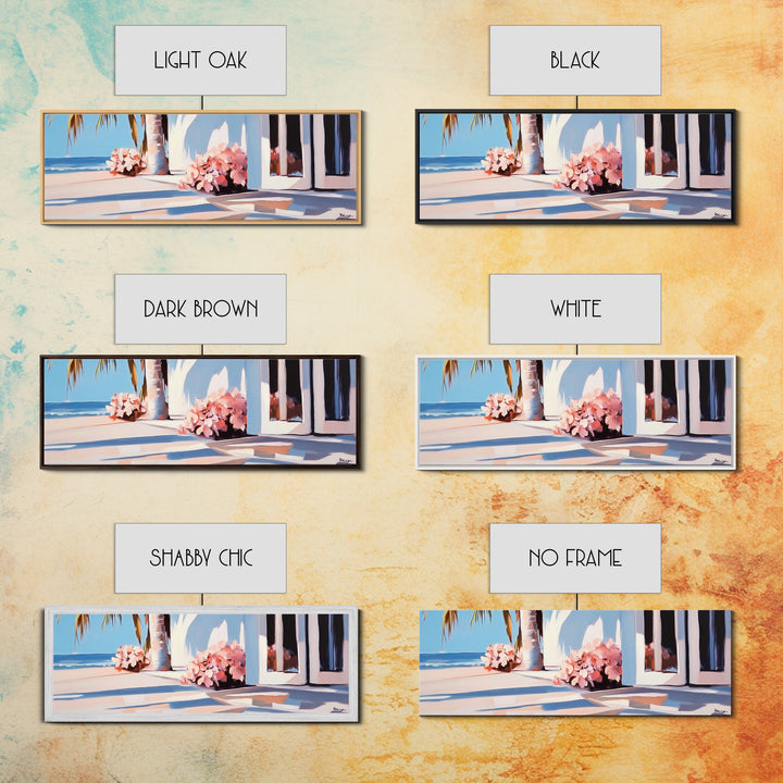 Beachfront Patio, Coastal Home, Ocean View Art, Framed Canvas Print, Seaside Decor, Summer House Aesthetic, Serene Wall Artwork