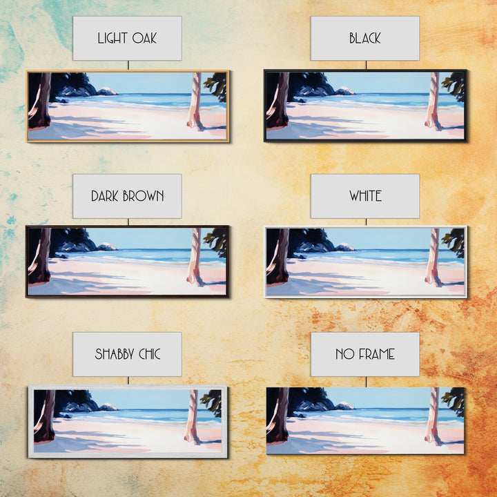 Beach Scene, Palm Trees, Blue Ocean, Canvas Print, Coastal Wall Art, Minimalist Landscape, Living Room Decor, Relaxing Home Aesthetic