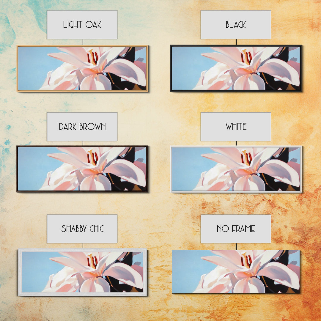 Blooming Lily, Floral, Nature, Framed Canvas Print, Botanical Wall Art, Pastel Home Decor, Feminine Aesthetic, Living Room Wall Art