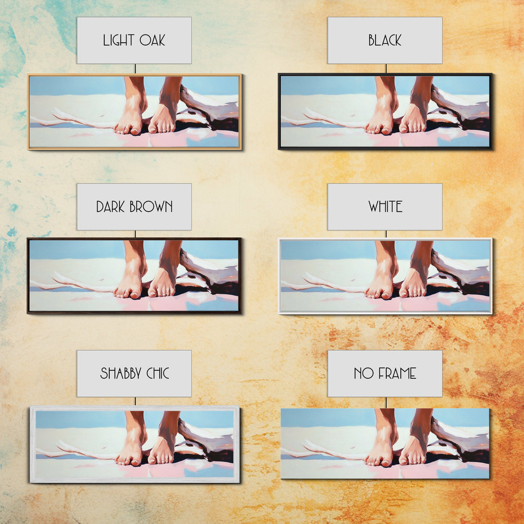 Barefoot Beach, coastal boho wall art, summer relaxation print, modern ocean decor, minimalist nature artwork, framed canvas print