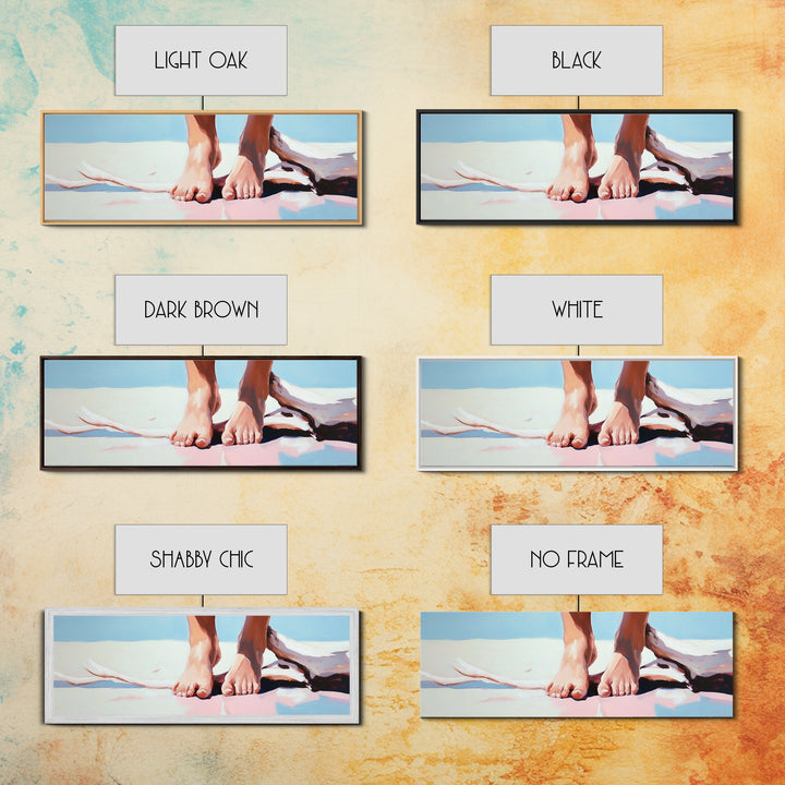 Barefoot Beach, coastal boho wall art, summer relaxation print, modern ocean decor, minimalist nature artwork, framed canvas print