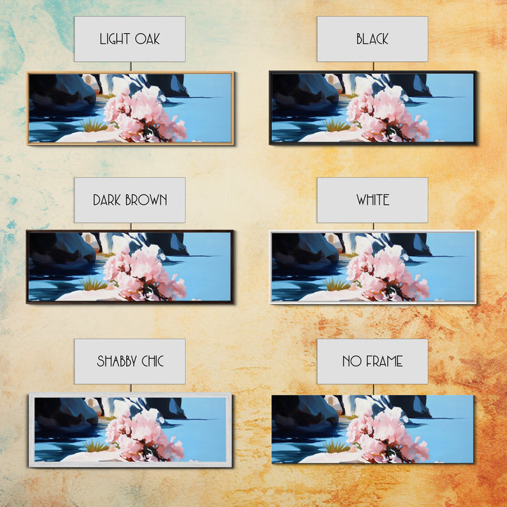 Blossoming Coast, Floral Wall Art, Living Room Decor, Canvas Print, Nature-Inspired Artwork, Coastal Aesthetic, Spring Botanical Art