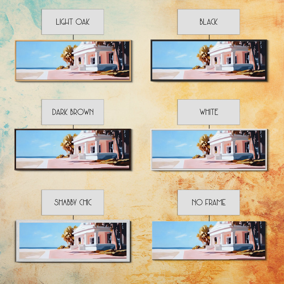 Beach House, Coastal Art, Modern Seascape, Framed Canvas Print, Living Room Wall Art, Pastel Ocean, Minimalist Decor, Nautical Home