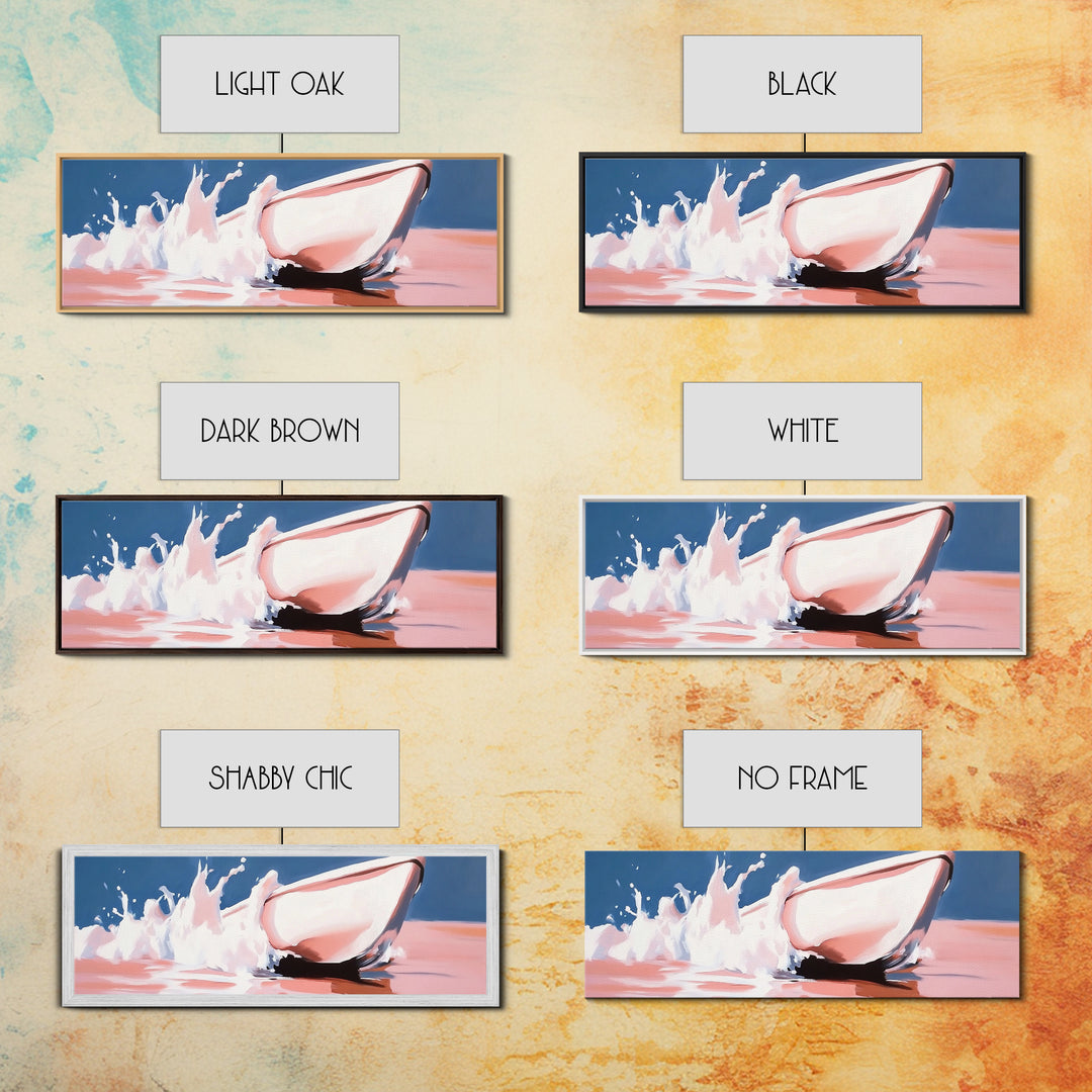 Boat Splash, Ocean Motion, Nautical Art, Framed Canvas Print, Coastal Wall Decor, Relaxing Beach Scene, Minimalist Seascape