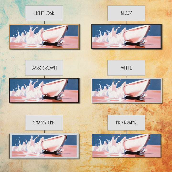 Boat Splash, Ocean Motion, Nautical Art, Framed Canvas Print, Coastal Wall Decor, Relaxing Beach Scene, Minimalist Seascape