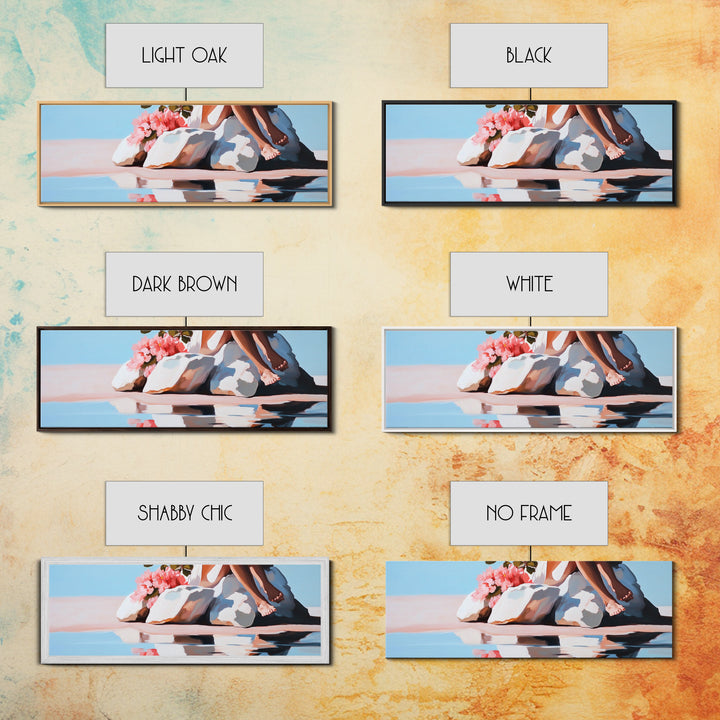 Beach Blossom Scene, Floral Coastal Art, Pastel Summer Vibes, Nature Wall Decor, Soft Aesthetic, Canvas Print, Bedroom Wall Art