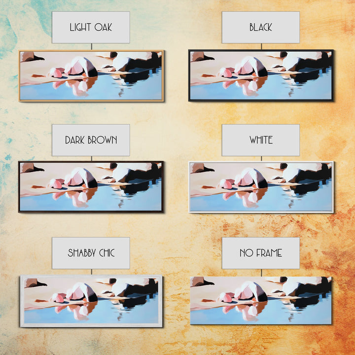 Coastal Rocks, Beach Reflection, Seascape Painting, Pastel Shoreline Art, Minimalist Nautical Decor, Living Room Art, Framed Canvas Print