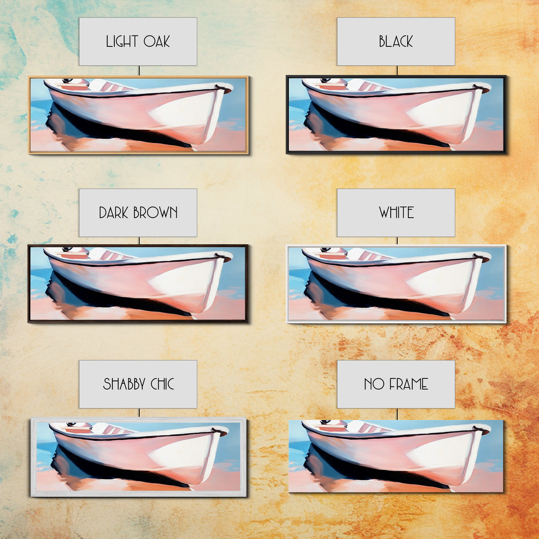 Rowboat on Shore, Nautical Scene, Pastel Coastal Art, Minimalist Ocean Print, Beach House Decor, Serene Wall Art, Canvas Print