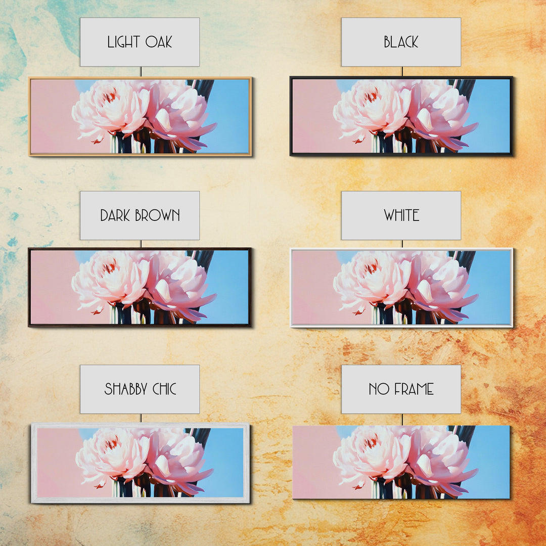 Peony Blooms, Pastel Wall Art, Feminine Aesthetic, Romantic Decor, Framed Canvas Print, Boho Bedroom Art, Floral Artwork