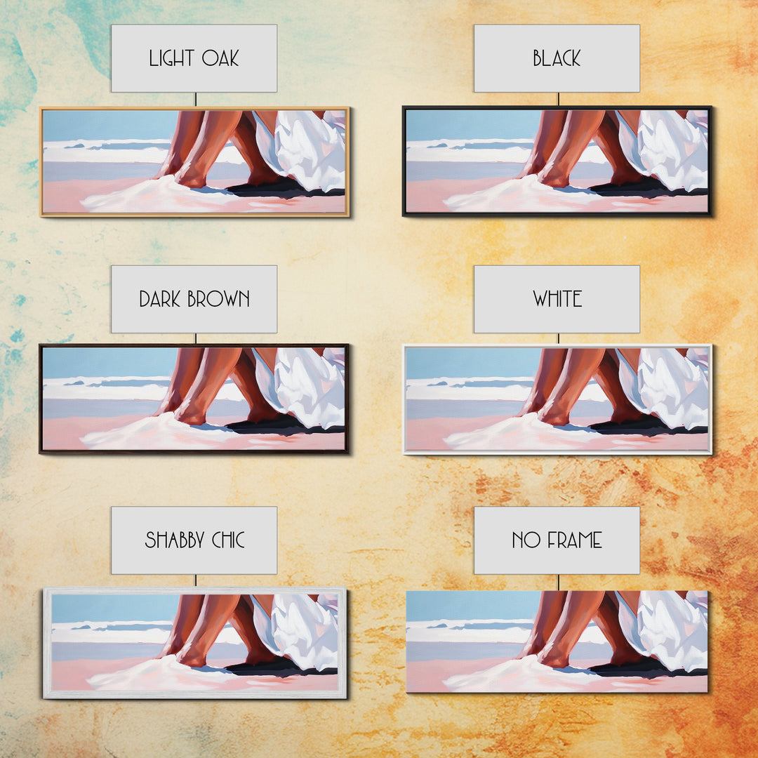 Romantic Beach, Ocean Waves, Coastal Painting, Minimalist Seascape, Pastel Sand Art, Nautical Wall Decor, Bedroom Art, Framed Canvas Print