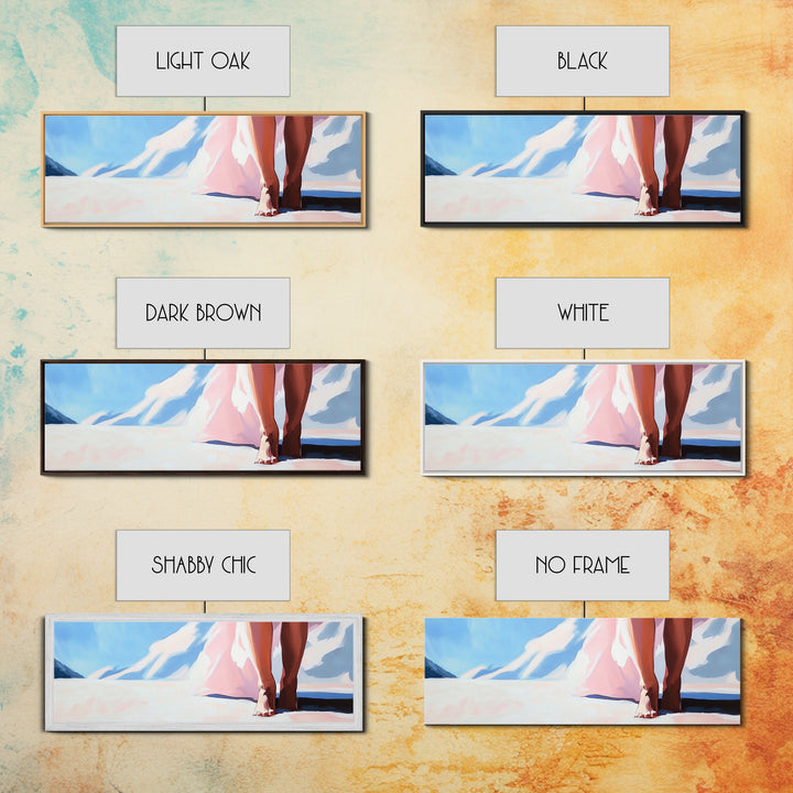 Barefoot Walk, Snowy Path, Winter Serenity, Canvas Print, Soft Pastel Art, Minimalist Aesthetic, Cozy Wall Art, Feminine Decor