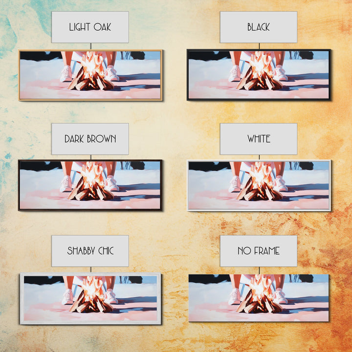 Campfire Scene, Autumn Night Art, Outdoor Adventure, Canvas Print, Rustic Home Decor, Cozy Warmth, Minimalist Fire Painting