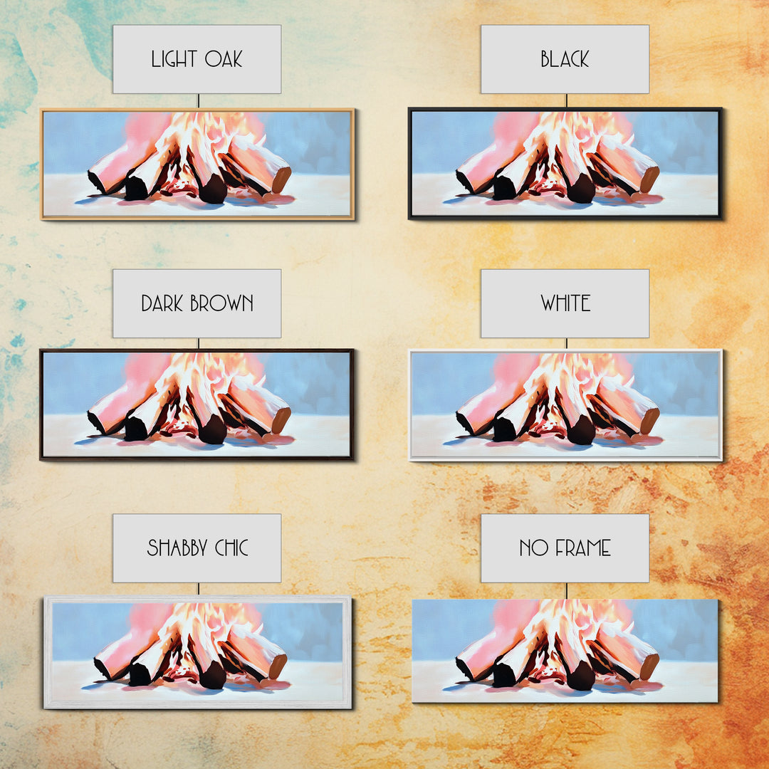 Burning Logs, Cozy Fireplace Art, Rustic Home Wall Decor, Framed Canvas Print, Warm Tones, Cabin Aesthetic, Relaxing Fire Art