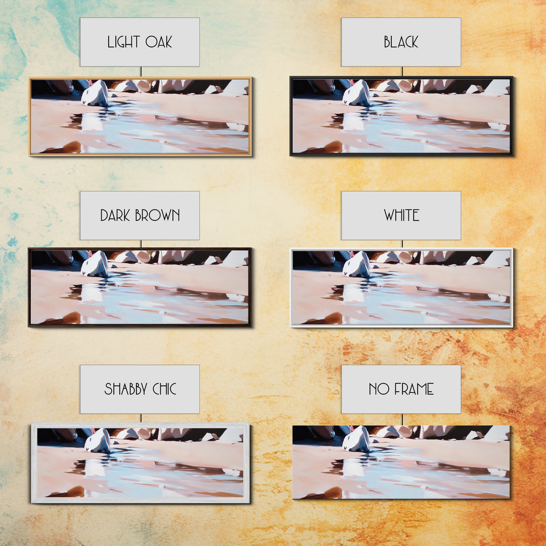 River Rocks, Water Reflection, Nature Landscape, Framed Canvas Print, Earthy Wall Art, Minimalist Zen Painting, Calming Home Decor