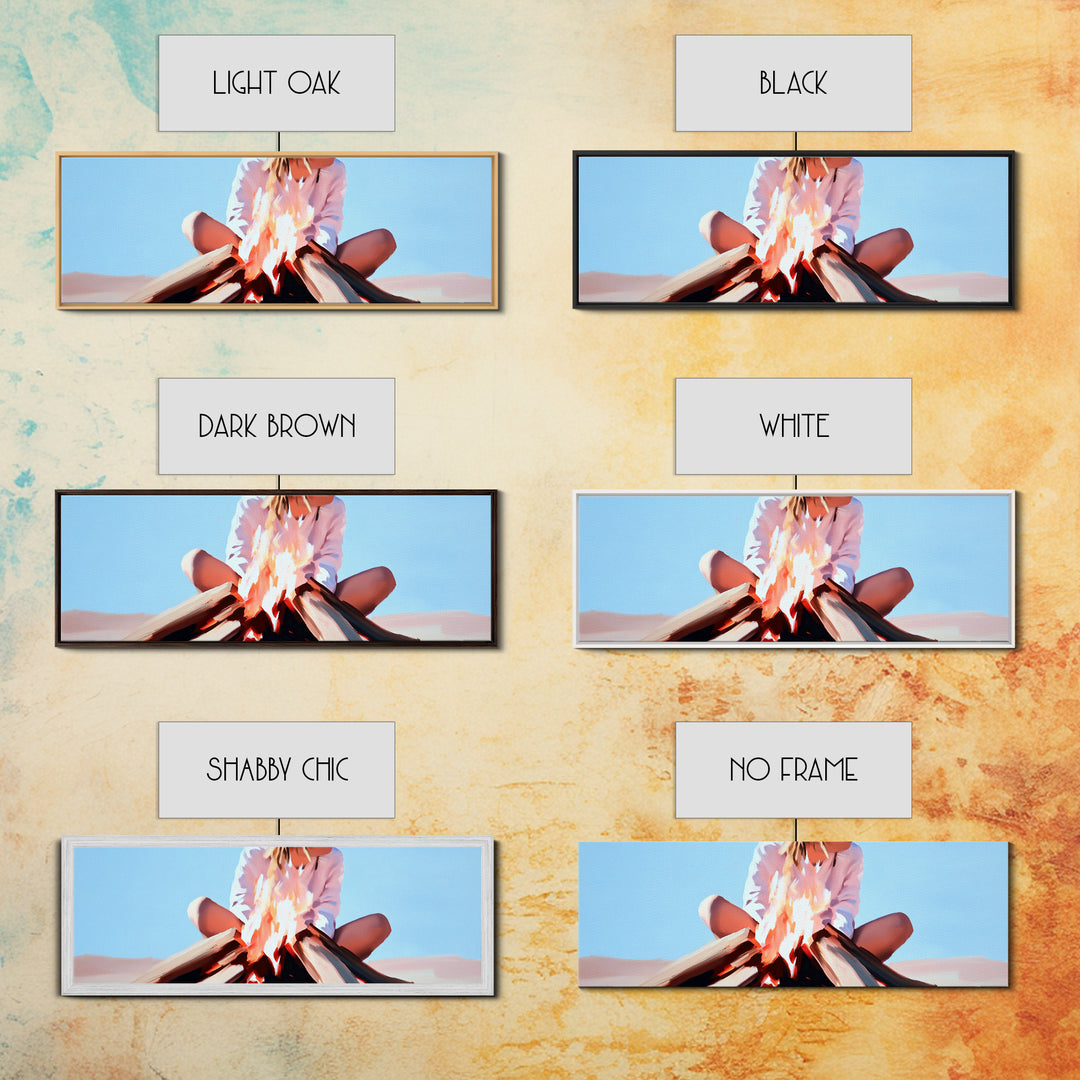 Bonfire Moment, Autumn Night Scene, Outdoor Living Art, Canvas Print, Warm Cozy Decor, Minimalist Fire Painting, Boho Aesthetic