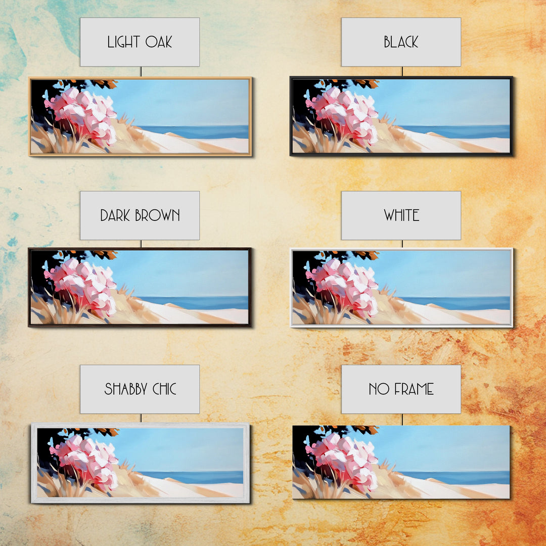 Beach Flowers, Coastal Blossoms, Summer Landscape, Framed Canvas Print, Boho Wall Art, Seaside Painting, Nature Home Decor