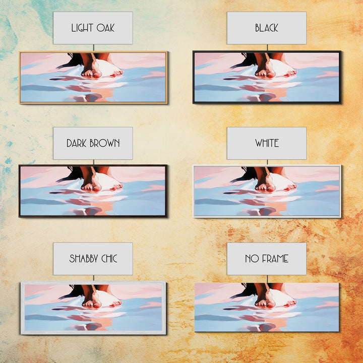 Barefoot Reflection, Beach Wall Art, Ocean Painting, Minimalist Coastal Decor, Modern Seascape, Framed Canvas Print, Boho Home Aesthetic