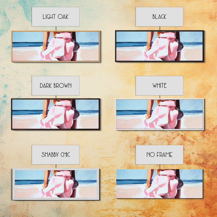 Beach Walk, Soft Waves, Feminine Coastal, Romantic Seascape, Framed Canvas Print, Boho Art, Bedroom Wall Art, Minimalist Aesthetic