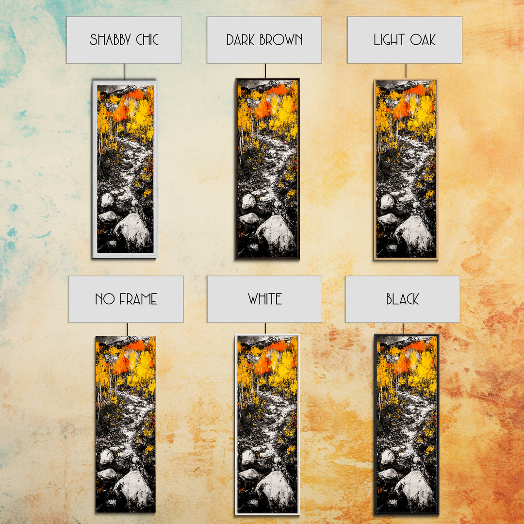 Autumn Forest, Golden Trees, River Path, Framed Canvas Print, Fall Landscape Art, Rustic Wall Decor, Cabin Art, Living Room Wall Art