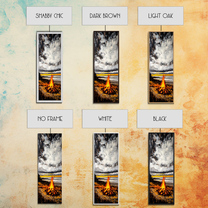 Beach Bonfire, Cozy Fire, Seaside Sunset, Framed Canvas Print, Coastal Home Decor, Relaxing Landscape, Rustic Living Room Wall Art